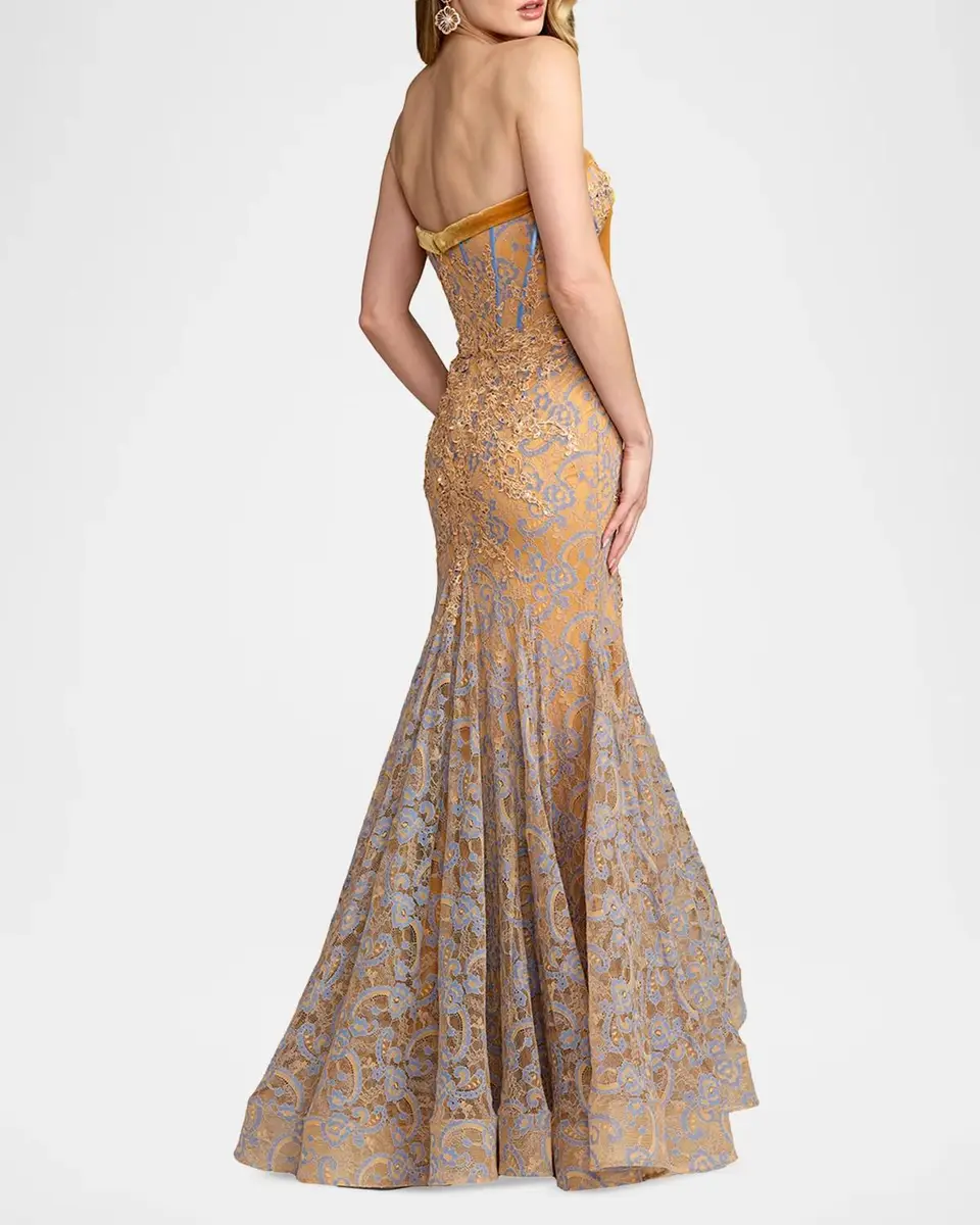 Mac Duggal Embellished Lace Strapless Mermaid Gown | Thumbnail 3 Mac Duggal Embellished Lace Strapless Mermaid Gown | Thumbnail 3