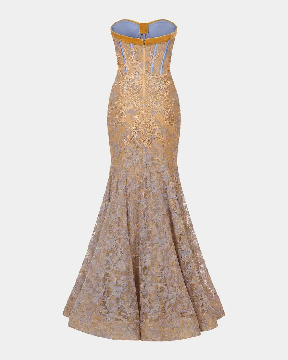 Mac Duggal Embellished Lace Strapless Mermaid Gown | Thumbnail 5 Mac Duggal Embellished Lace Strapless Mermaid Gown | Thumbnail 5