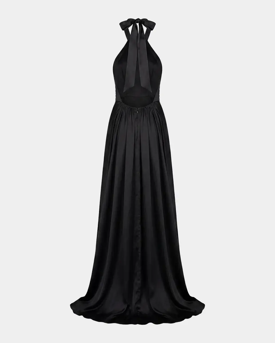 Mac Duggal Satin Side-Slit Halter Gown | Thumbnail 5 Mac Duggal Satin Side-Slit Halter Gown | Thumbnail 5