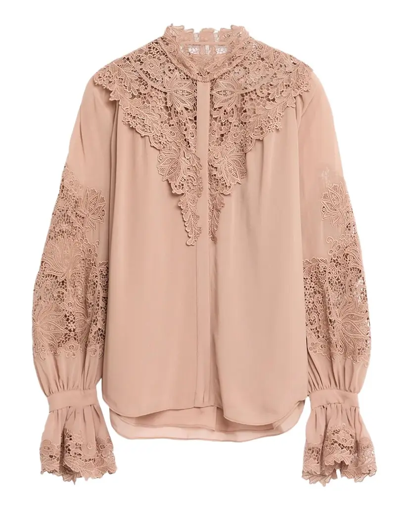 Kobi Halperin West Lace-Inset Ruffle Blouse