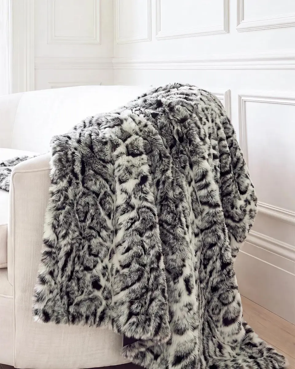 Lyla Grant Snow Leopard-Print Faux Fox Throw, 60" x 72" | Thumbnail 4 Lyla Grant Snow Leopard-Print Faux Fox Throw, 60" x 72" | Thumbnail 4