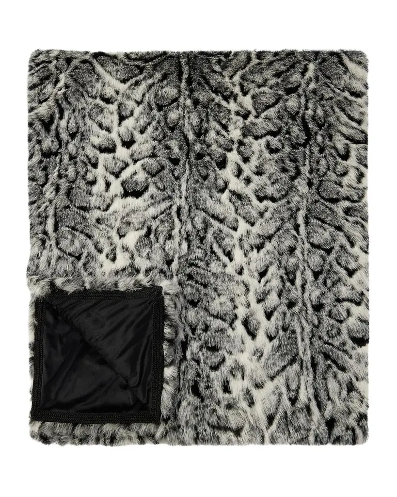 Snow Leopard-Print Faux Fox Throw, 60" x 72" Snow Leopard-Print Faux Fox Throw, 60" x 72"