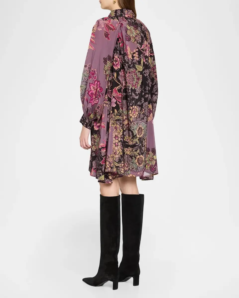 Johnny Was Magaly Tie-Neck Floral Silk Mini Dress | Thumbnail 3 Johnny Was Magaly Tie-Neck Floral Silk Mini Dress | Thumbnail 3