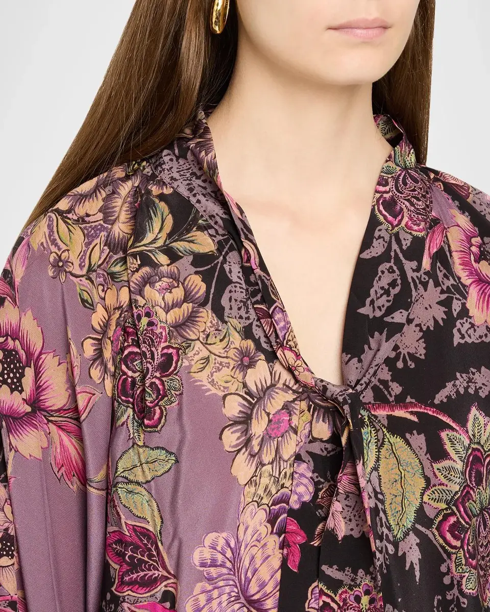 Johnny Was Magaly Tie-Neck Floral Silk Mini Dress | Thumbnail 5 Johnny Was Magaly Tie-Neck Floral Silk Mini Dress | Thumbnail 5