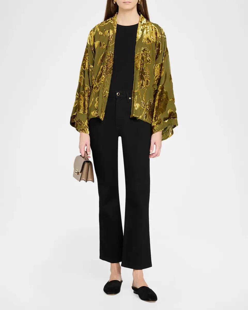 Johnny Was Shakri Short Floral Burnout Silk Kimono | Thumbnail 2