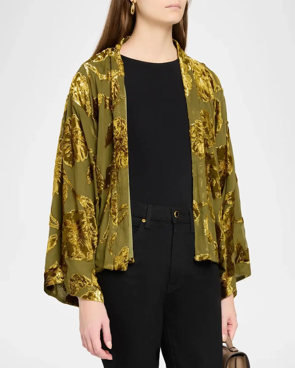 Johnny Was Shakri Short Floral Burnout Silk Kimono | Thumbnail 4