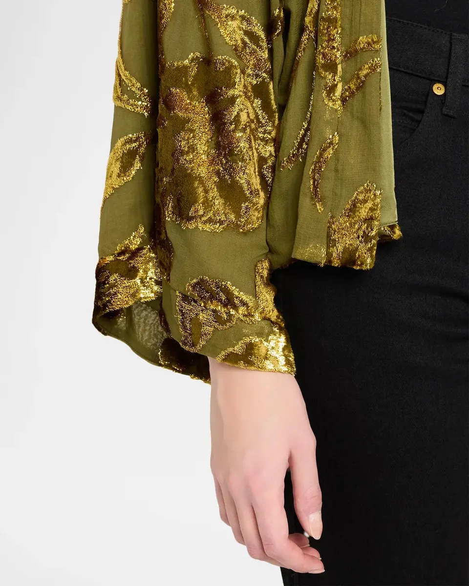 Johnny Was Shakri Short Floral Burnout Silk Kimono | Thumbnail 5