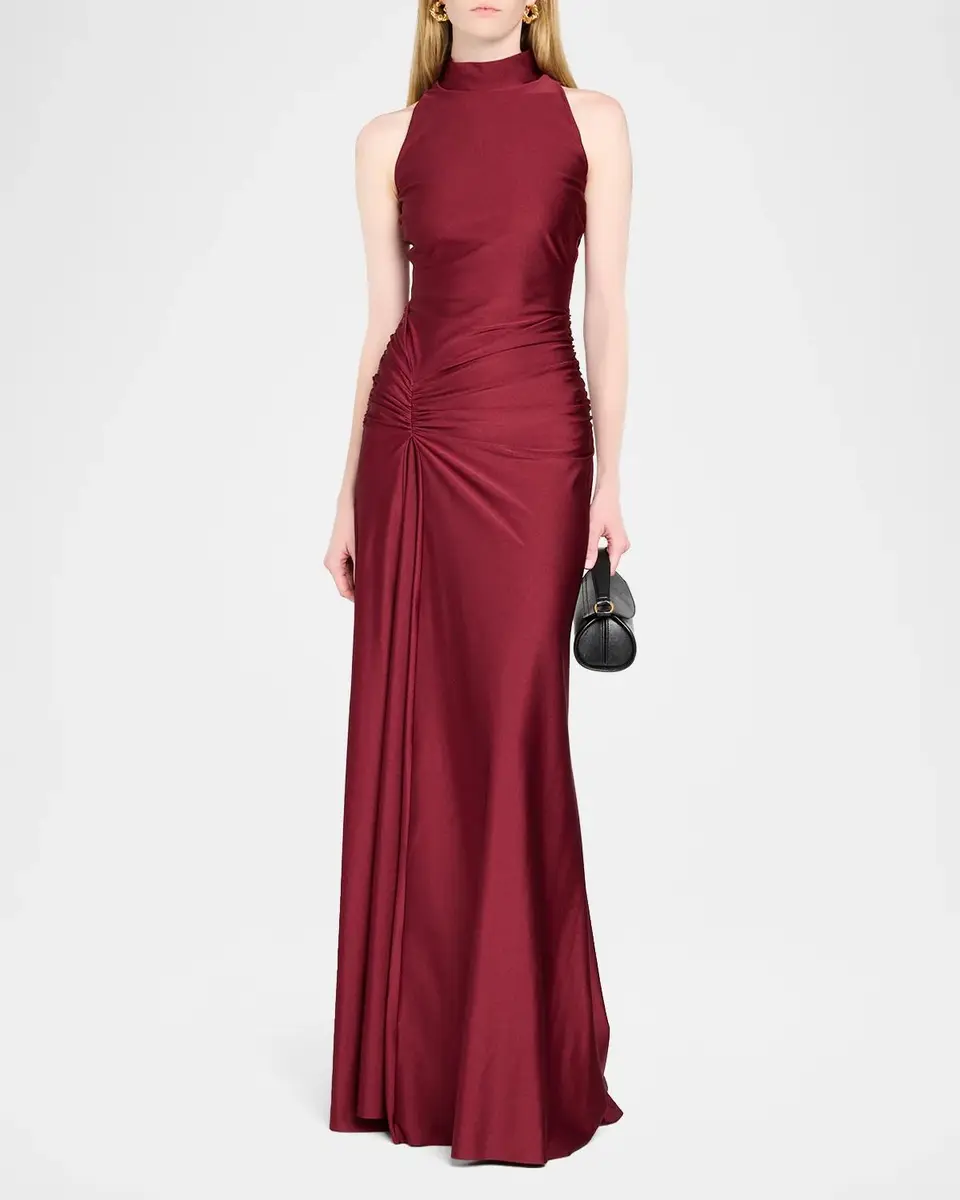 Chiara Boni La Petite Robe Draped Mock-Neck Column Gown | Thumbnail 2 Chiara Boni La Petite Robe Draped Mock-Neck Column Gown | Thumbnail 2