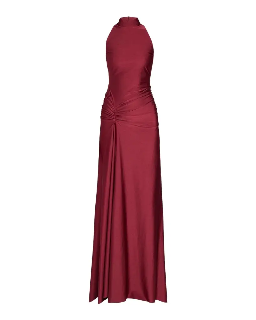 Draped Mock-Neck Column Gown