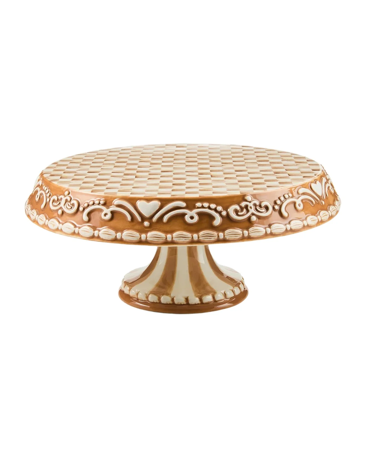 MacKenzie-Childs Mocha Check Ceramic Cake Stand