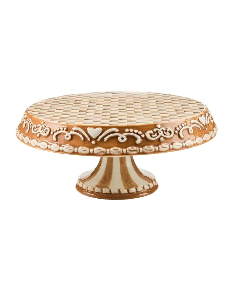 MacKenzie-Childs Mocha Check Ceramic Cake Stand