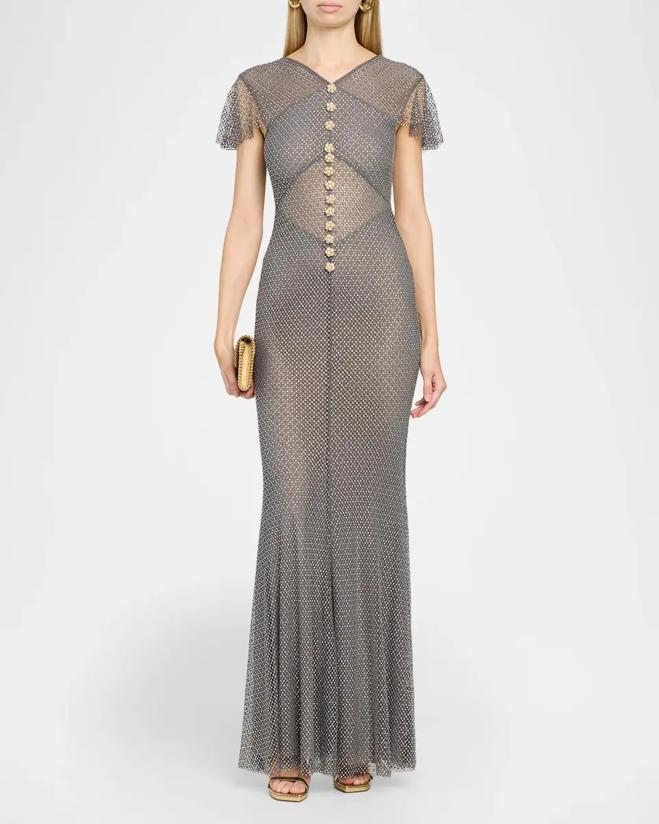 Self-Portrait Rhinestone Fishnet Maxi Dress | Thumbnail 2 Self-Portrait Rhinestone Fishnet Maxi Dress | Thumbnail 2