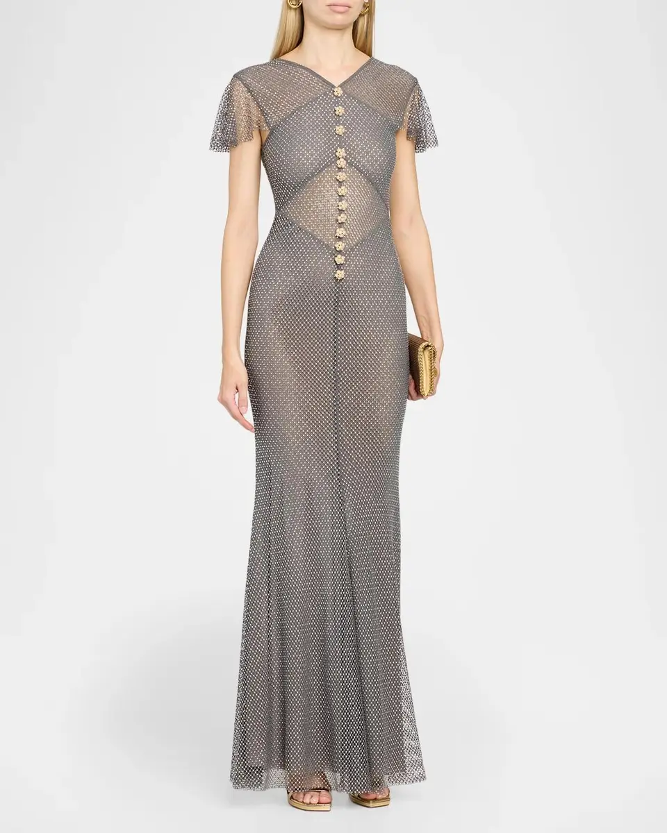 Self-Portrait Rhinestone Fishnet Maxi Dress | Thumbnail 4 Self-Portrait Rhinestone Fishnet Maxi Dress | Thumbnail 4