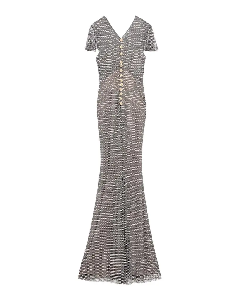 Self-Portrait Rhinestone Fishnet Maxi Dress