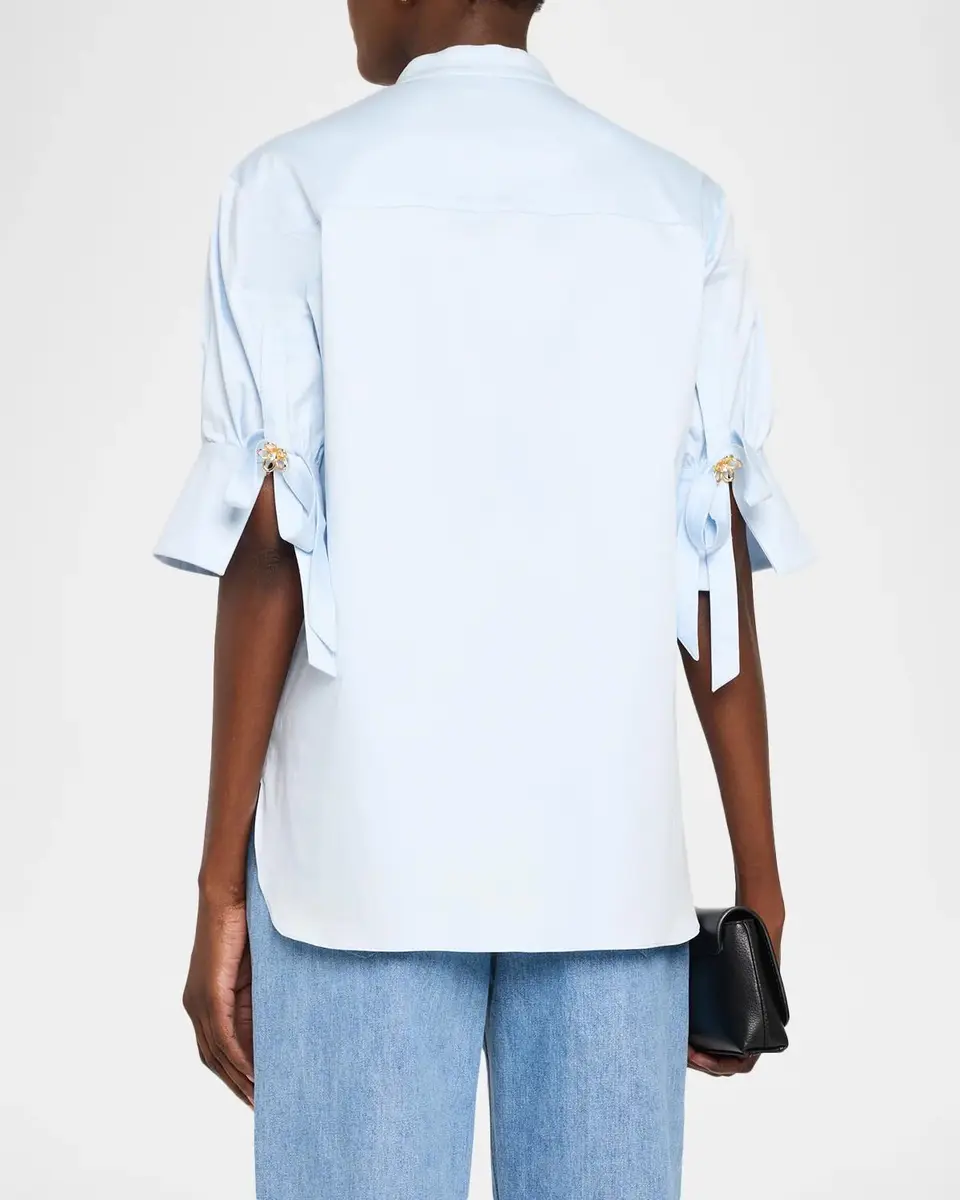 Oscar de la Renta Short-Sleeve Cotton Poplin Button-Down Shirt | Thumbnail 3