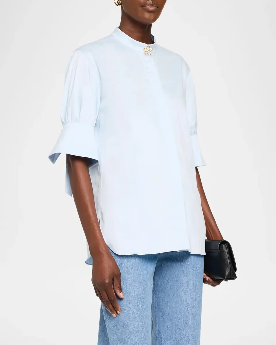 Oscar de la Renta Short-Sleeve Cotton Poplin Button-Down Shirt | Thumbnail 4