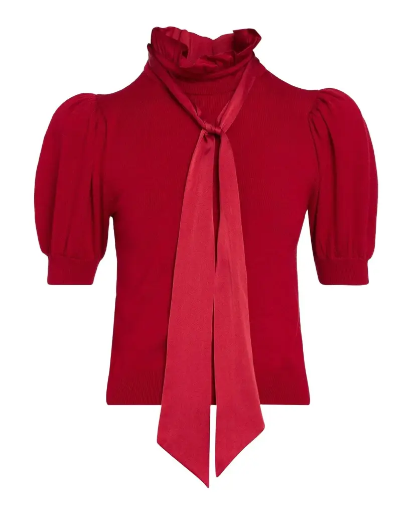 Alice + Olivia Chase Puff Sleeve Tie Sweater