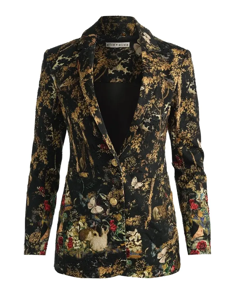 Alice + Olivia Breann Embroidered Denim Blazer