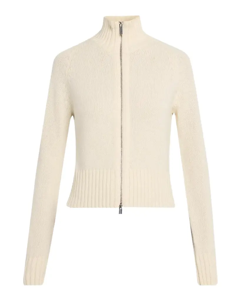 Raglan-Sleeve Zip Wool Knit Cardigan