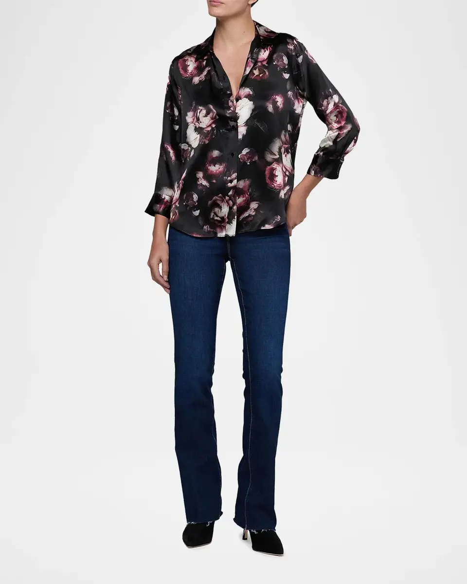 L'Agence Dani Three-Quarter-Sleeve Floral Silk Blouse | Thumbnail 2 L'Agence Dani Three-Quarter-Sleeve Floral Silk Blouse | Thumbnail 2