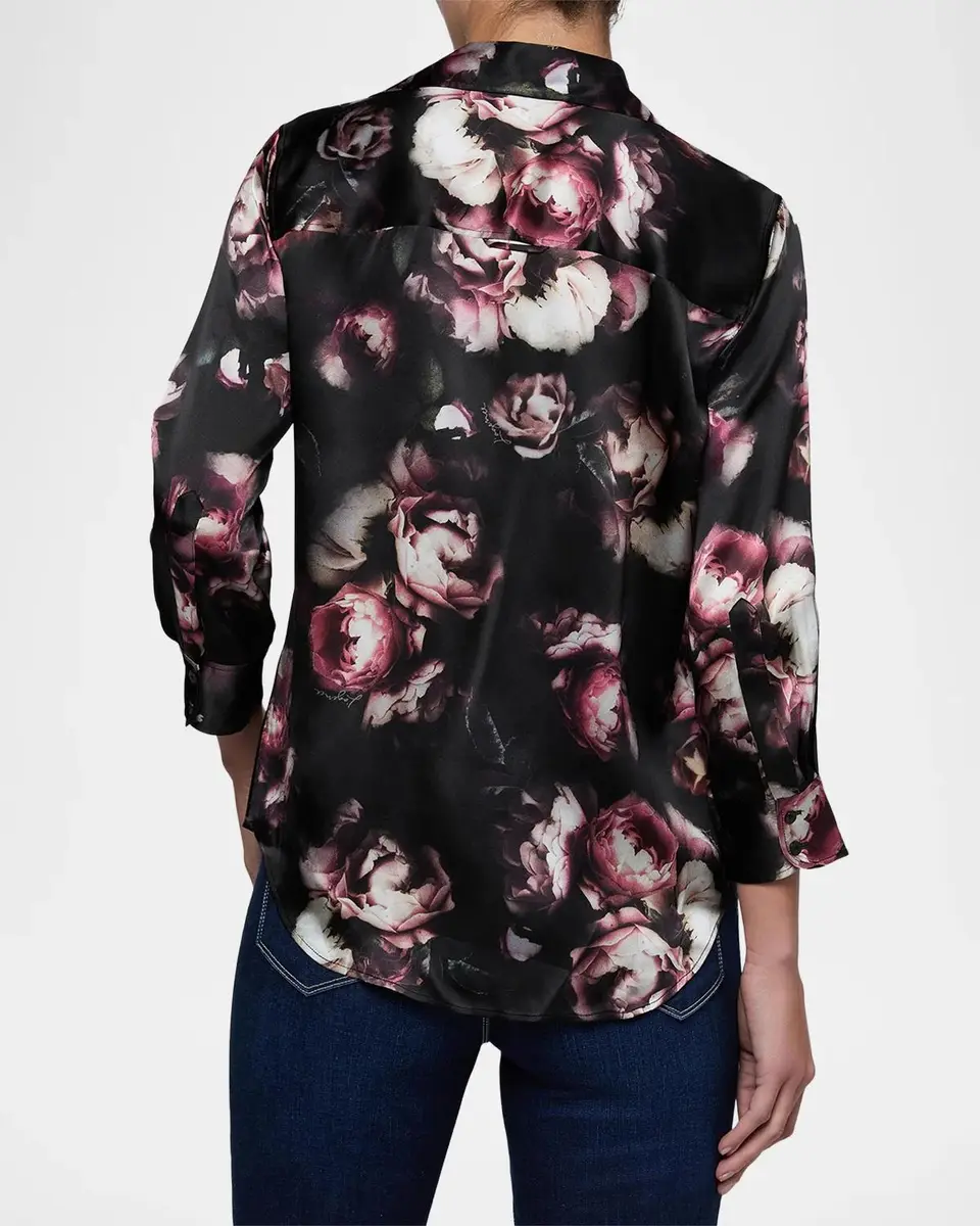 L'Agence Dani Three-Quarter-Sleeve Floral Silk Blouse | Thumbnail 3 L'Agence Dani Three-Quarter-Sleeve Floral Silk Blouse | Thumbnail 3