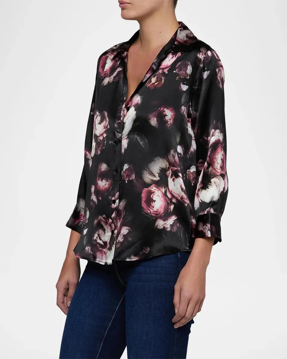 L'Agence Dani Three-Quarter-Sleeve Floral Silk Blouse | Thumbnail 4 L'Agence Dani Three-Quarter-Sleeve Floral Silk Blouse | Thumbnail 4