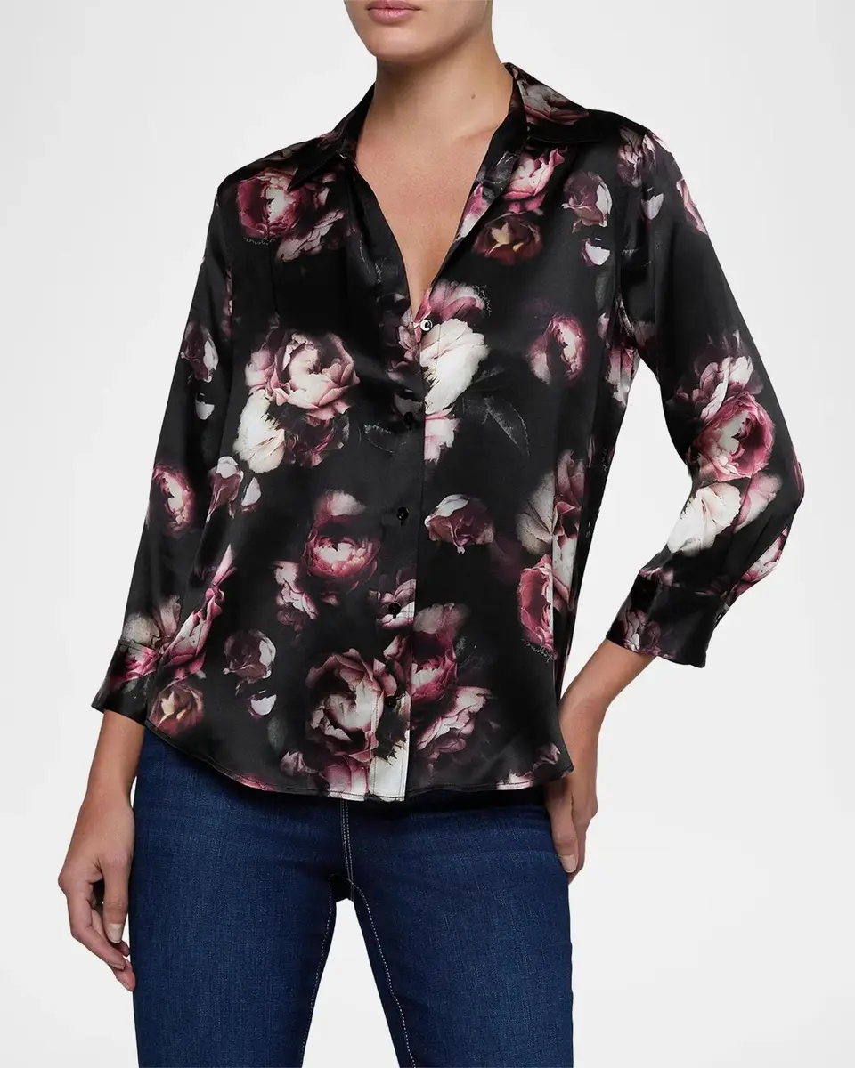 L'Agence Dani Three-Quarter-Sleeve Floral Silk Blouse | Thumbnail 5 L'Agence Dani Three-Quarter-Sleeve Floral Silk Blouse | Thumbnail 5