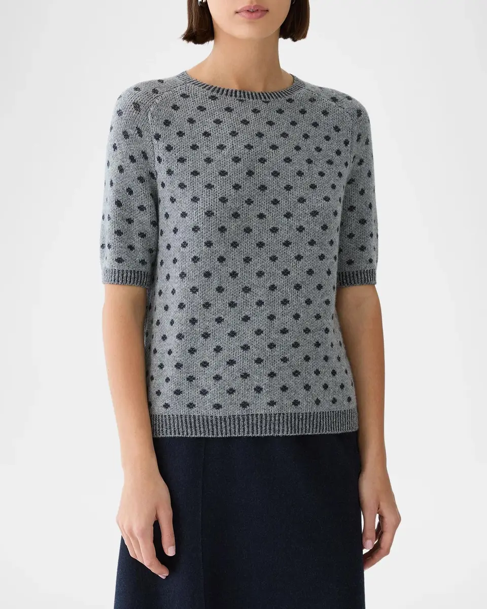 Lafayette 148 New York Crewneck Polka Dot Jacquard Knit Sweater | Thumbnail 3