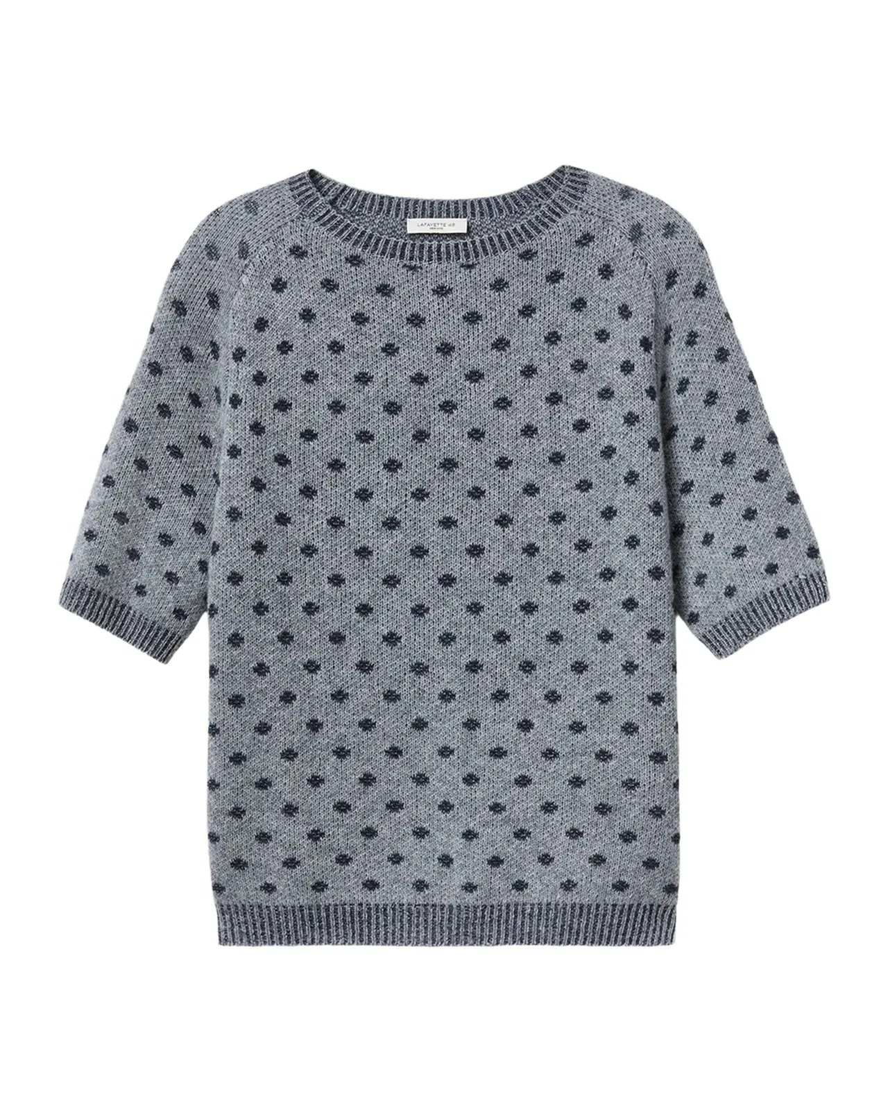 Lafayette 148 New York Crewneck Polka Dot Jacquard Knit Sweater