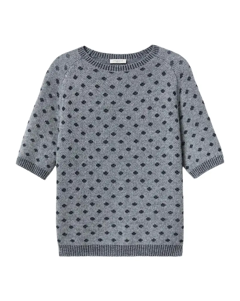 Lafayette 148 New York Crewneck Polka Dot Jacquard Knit Sweater