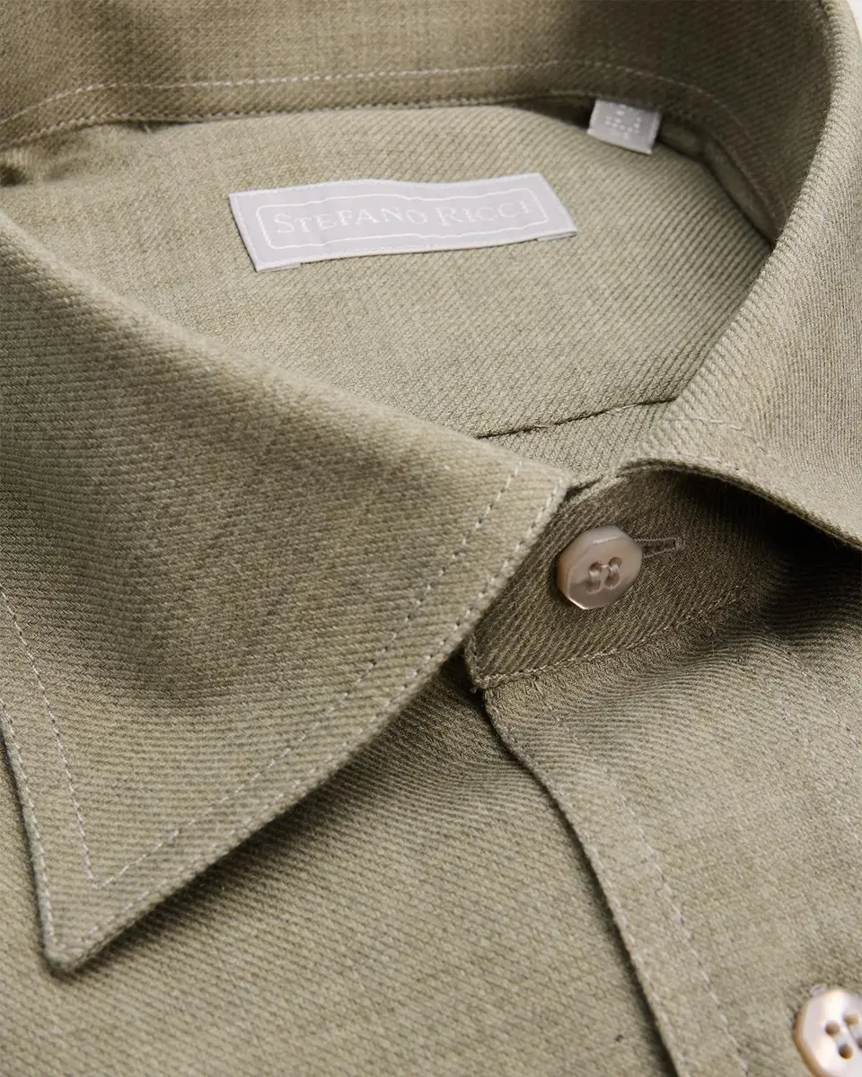 Stefano Ricci Men's Solid Linen Twill Dress Shirt | Thumbnail 2 Stefano Ricci Men's Solid Linen Twill Dress Shirt | Thumbnail 2