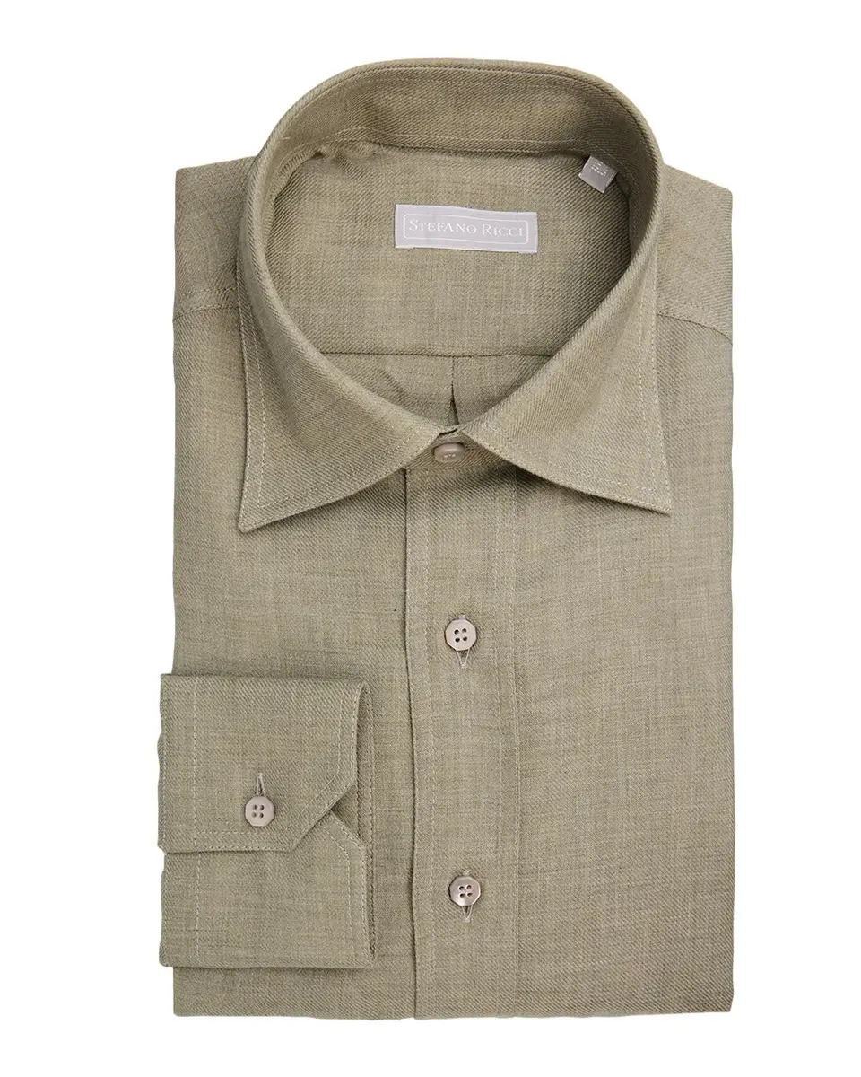 Stefano Ricci Men's Solid Linen Twill Dress Shirt | Thumbnail 3 Stefano Ricci Men's Solid Linen Twill Dress Shirt | Thumbnail 3