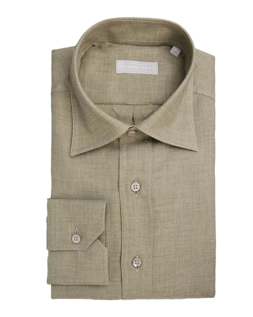 Stefano Ricci Men's Solid Linen Twill Dress Shirt