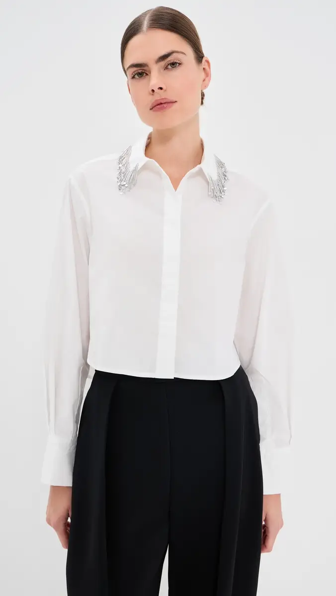 Simkhai Renata Embellished Cropped Button Down Shirt | Thumbnail 2 Simkhai Renata Embellished Cropped Button Down Shirt | Thumbnail 2