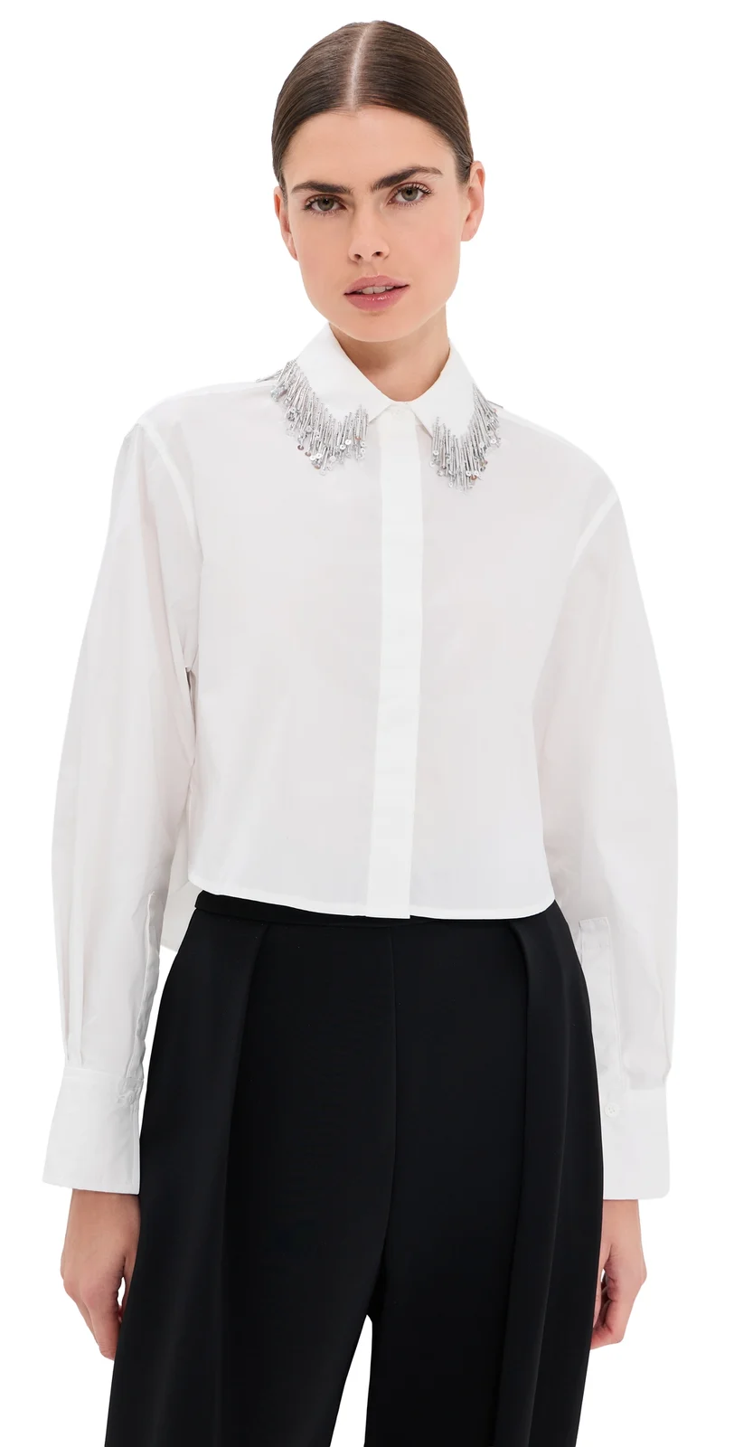 Simkhai Renata Embellished Cropped Button Down Shirt