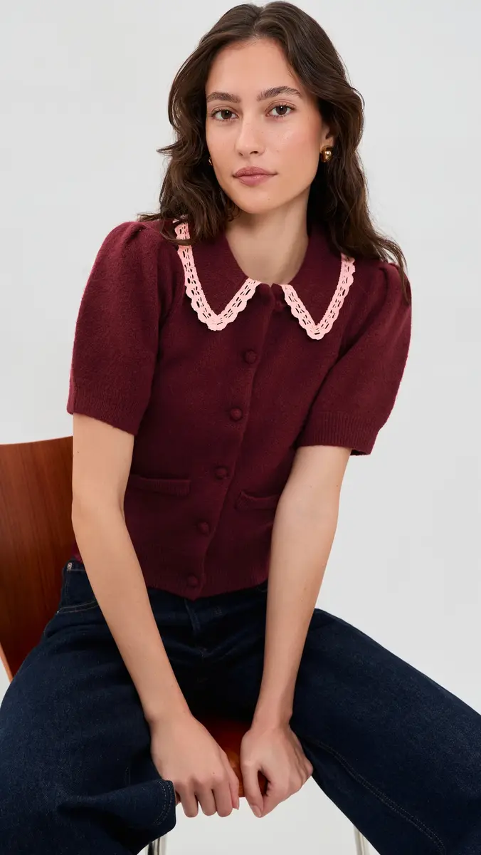 English Factory Scalloped Crochet Collar Cardigan | Thumbnail 2 English Factory Scalloped Crochet Collar Cardigan | Thumbnail 2