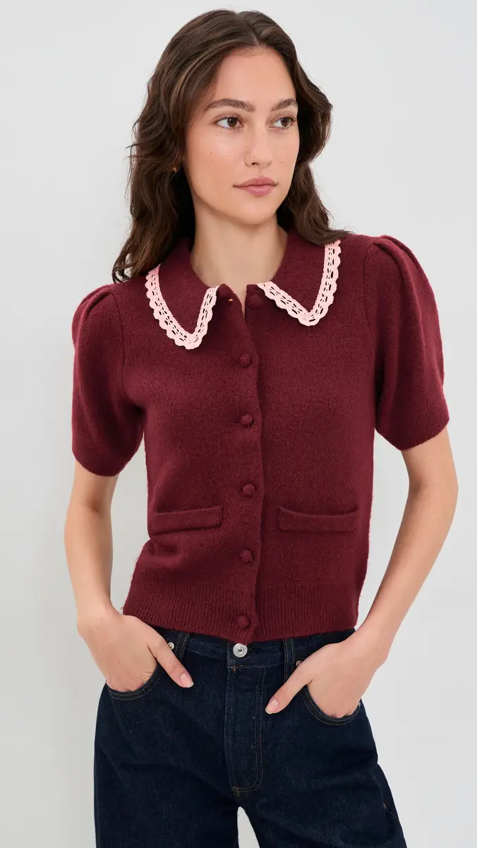 English Factory Scalloped Crochet Collar Cardigan | Thumbnail 3 English Factory Scalloped Crochet Collar Cardigan | Thumbnail 3