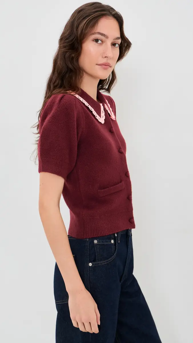 English Factory Scalloped Crochet Collar Cardigan | Thumbnail 5 English Factory Scalloped Crochet Collar Cardigan | Thumbnail 5