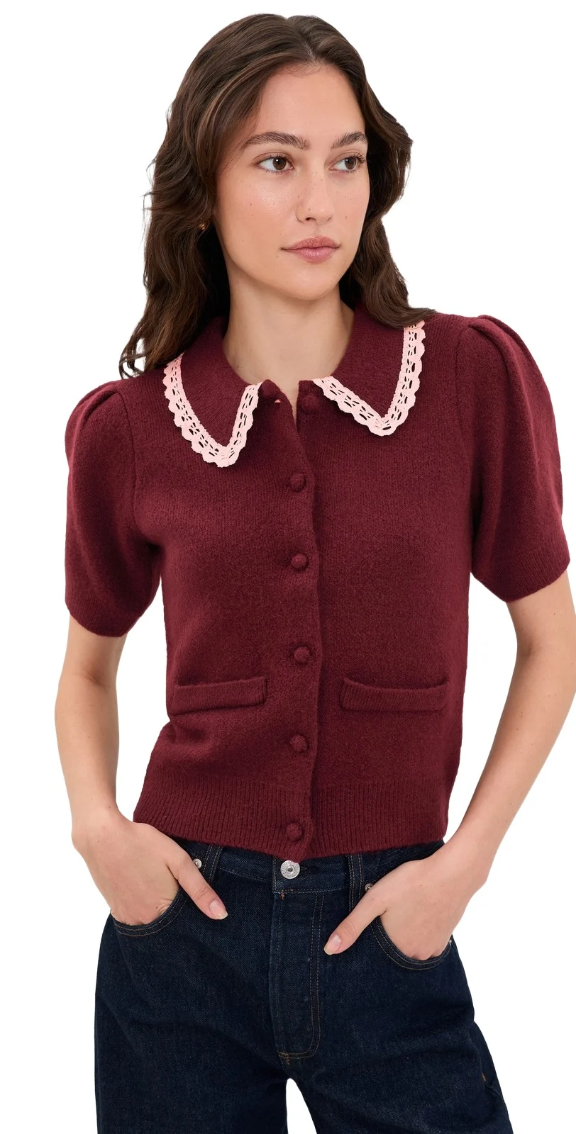 Scalloped Crochet Collar Cardigan Scalloped Crochet Collar Cardigan