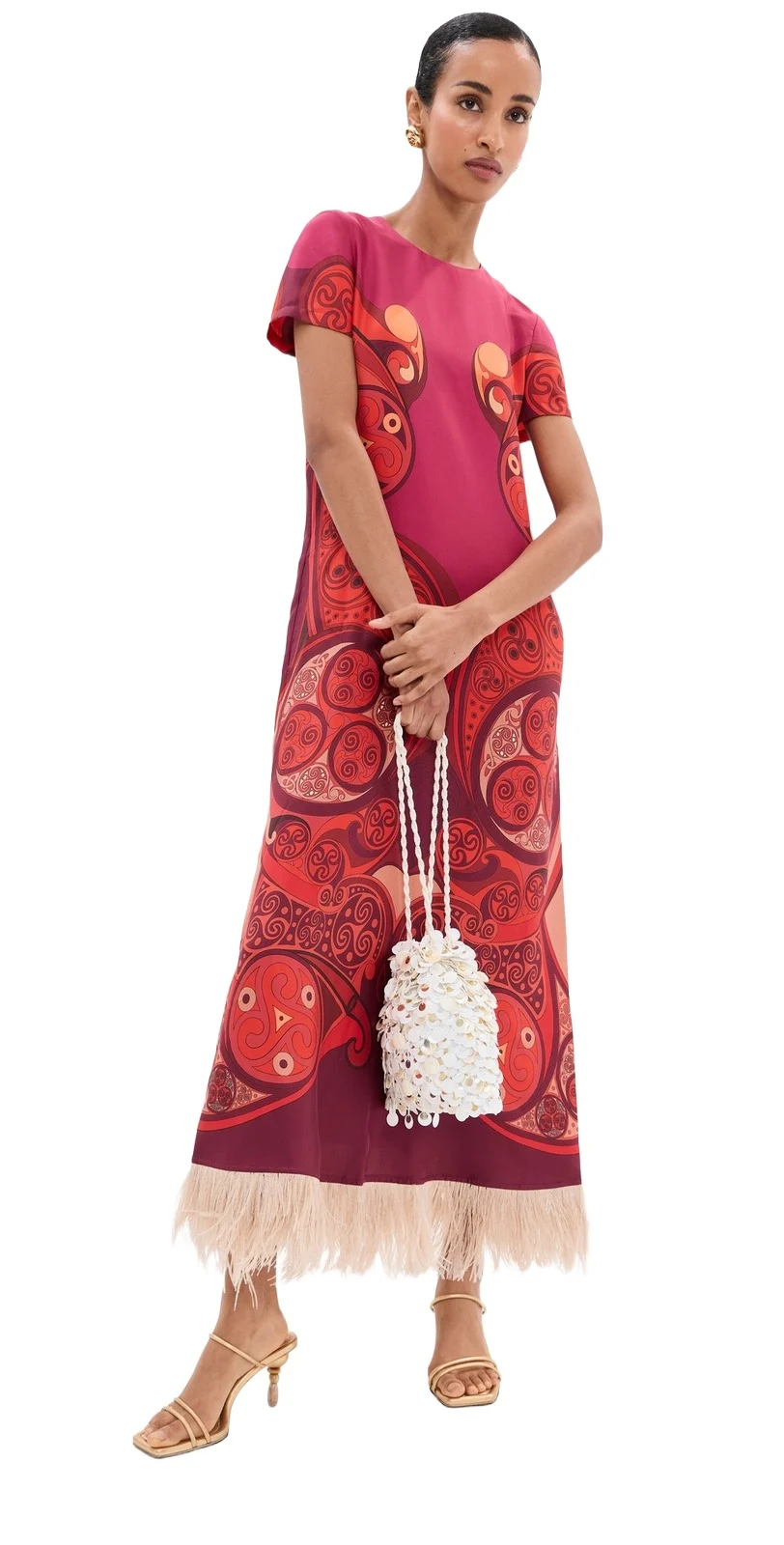 La DoubleJ Silk Swing Dress With Feathers Alchemy Placee