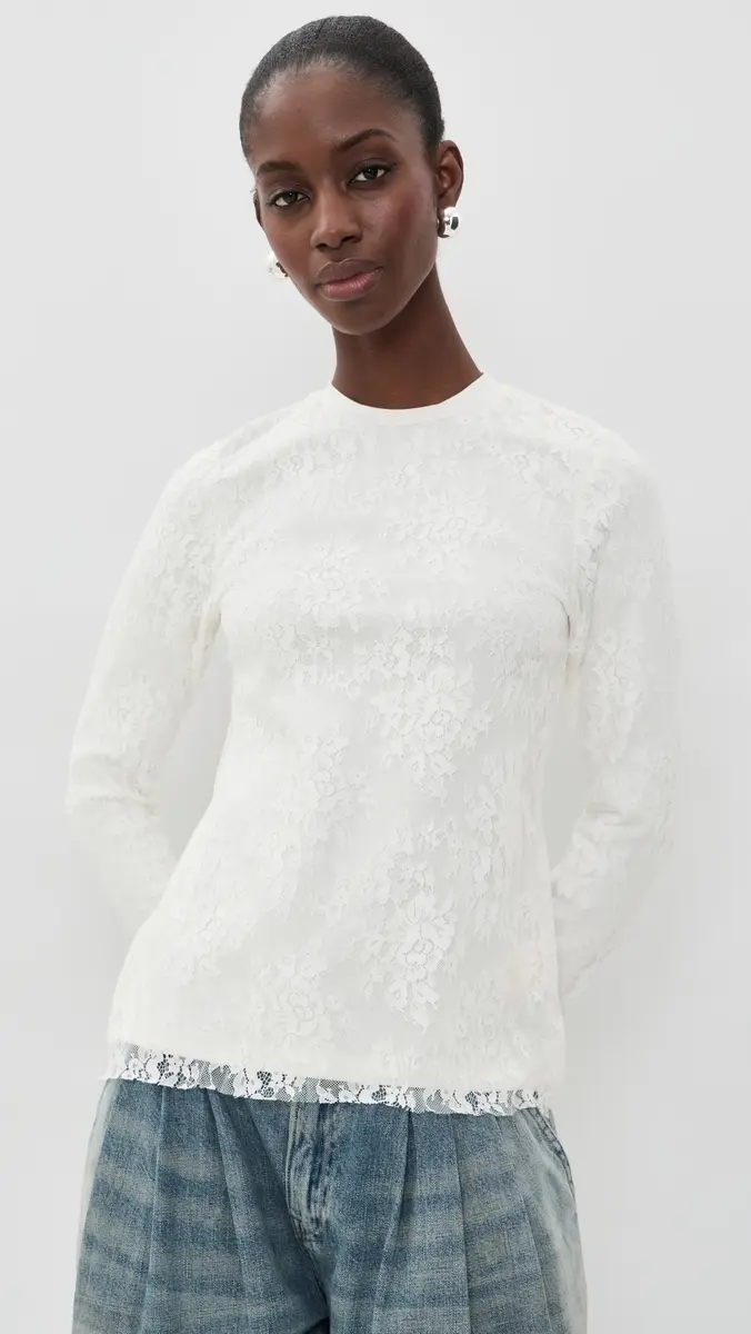 MARQUES ALMEIDA Long Sleeve T-Shirt with Lace Overlay Cream | Thumbnail 2