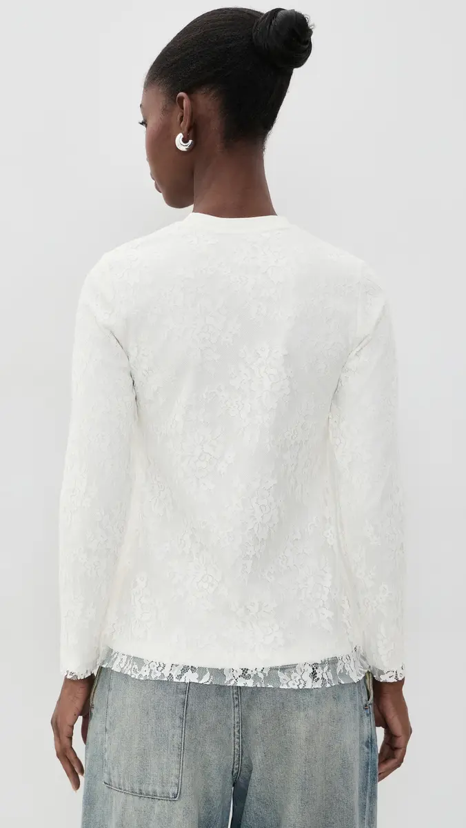MARQUES ALMEIDA Long Sleeve T-Shirt with Lace Overlay Cream | Thumbnail 3
