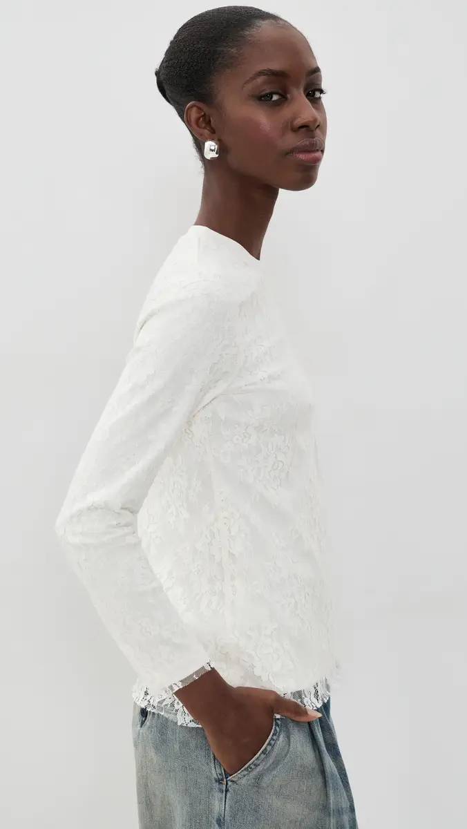 MARQUES ALMEIDA Long Sleeve T-Shirt with Lace Overlay Cream | Thumbnail 4