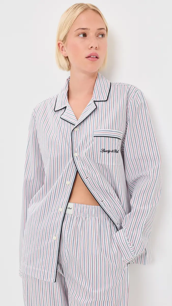 Sporty & Rich Signature Logo Pajama Shirt | Thumbnail 2 Sporty & Rich Signature Logo Pajama Shirt | Thumbnail 2