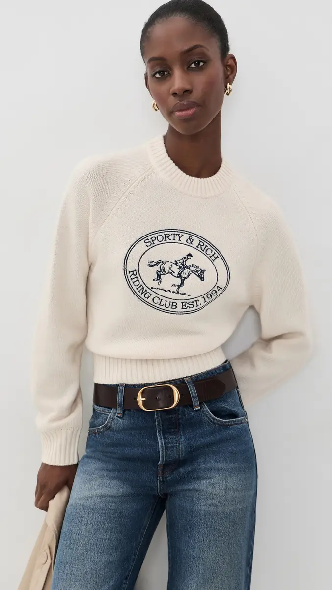 Sporty & Rich Riding Club Knitted Boxy Wool Sweater | Thumbnail 2 Sporty & Rich Riding Club Knitted Boxy Wool Sweater | Thumbnail 2