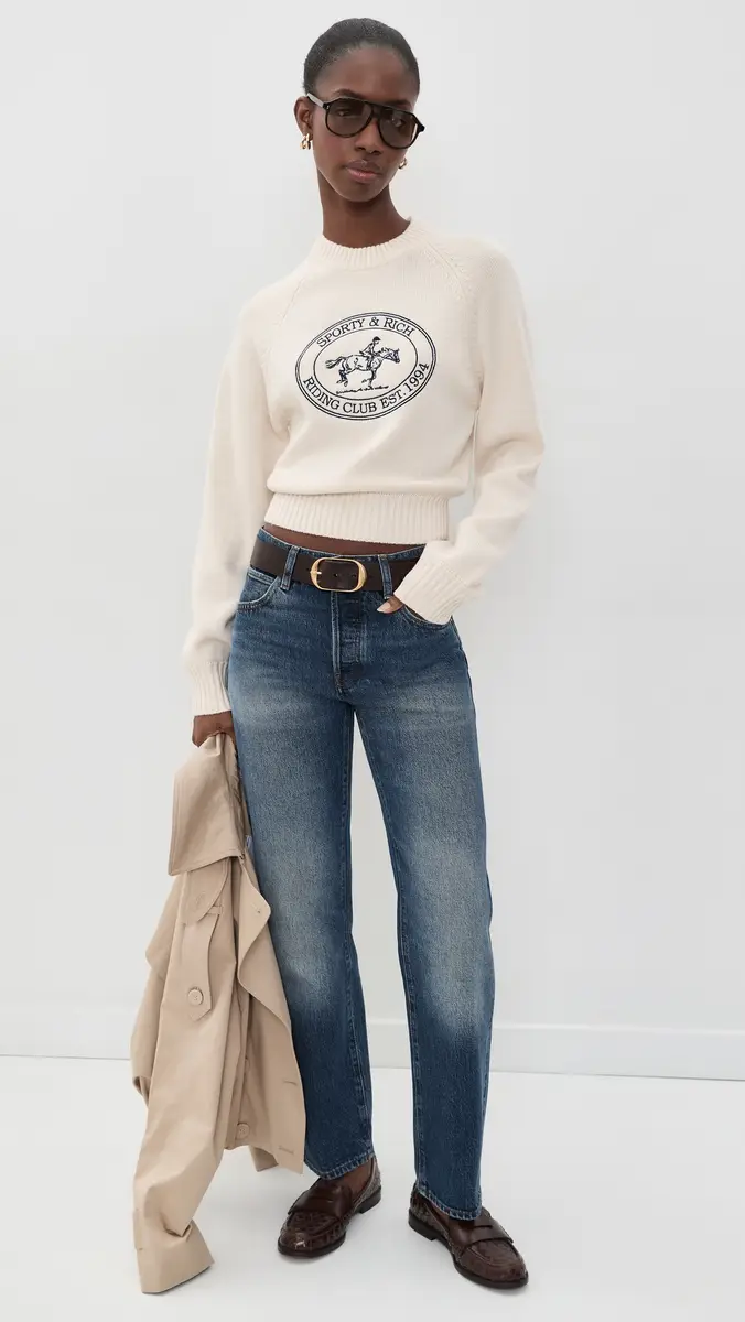 Sporty & Rich Riding Club Knitted Boxy Wool Sweater | Thumbnail 5 Sporty & Rich Riding Club Knitted Boxy Wool Sweater | Thumbnail 5