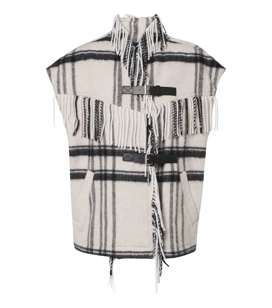 Marant Étoile Ginesa checked fringed wool-blend vest