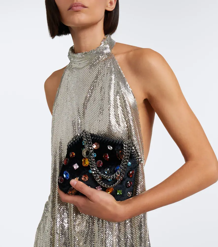 Stella McCartney Falabella Tiny embellished velvet shoulder bag | Thumbnail 6
