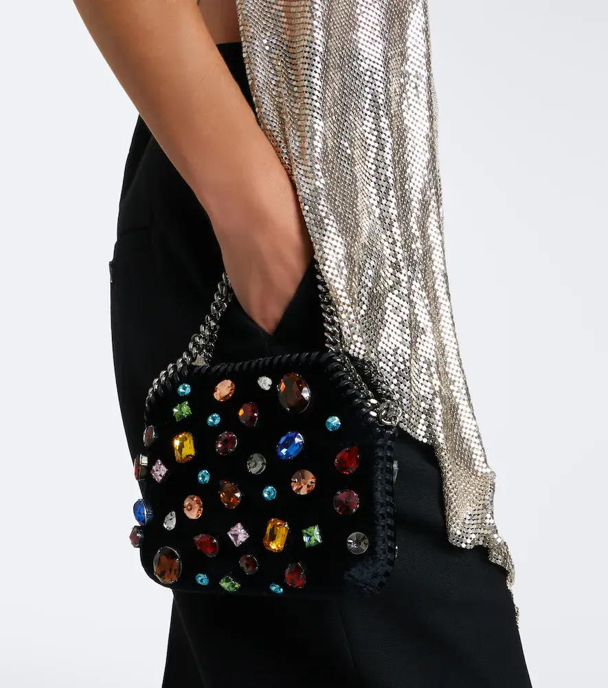 Stella McCartney Falabella Tiny embellished velvet shoulder bag | Thumbnail 7