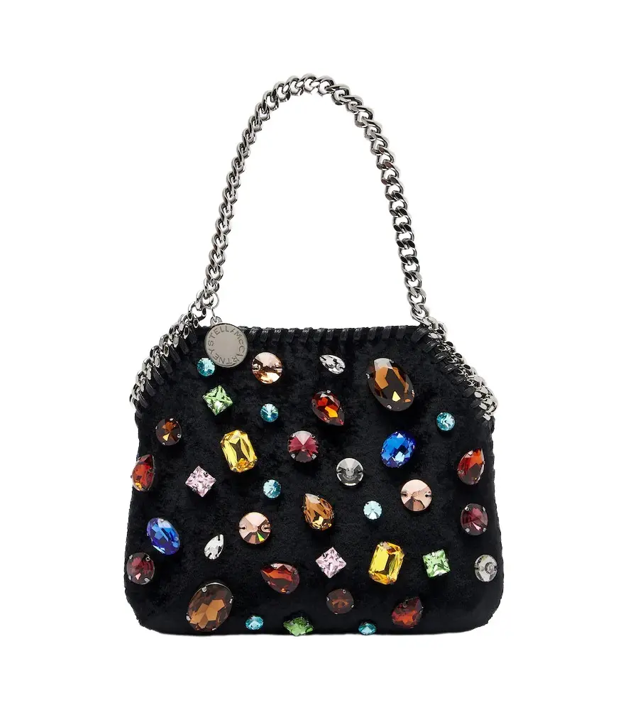 Falabella Tiny embellished velvet shoulder bag